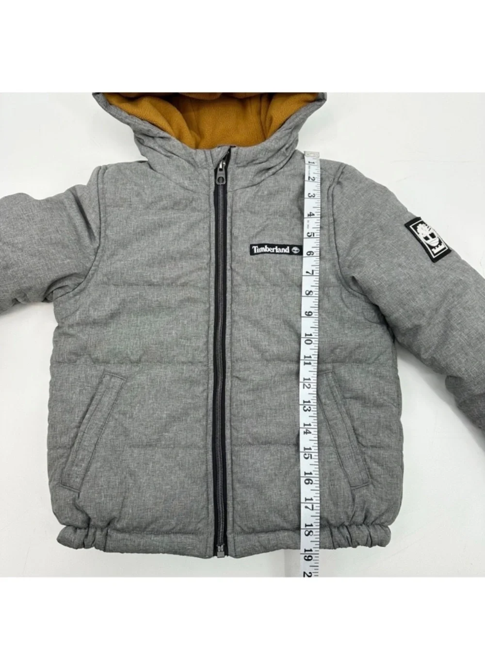 Timberland Boys Heavyweight Puffer Jacket Gray Orange Medium